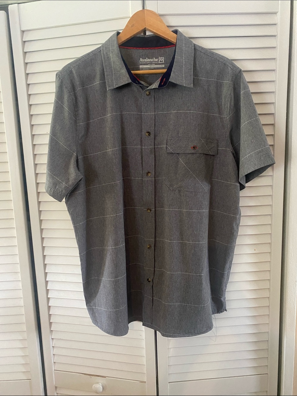 Avalanche Grey Button-Down Shirt with Navy Collar Trim